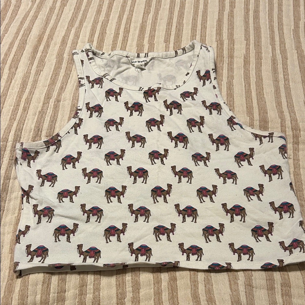 Camel Patterned Sleeveless Crop Top